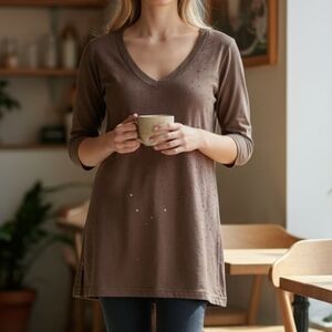 EUC Vintage Brown Michael Stars Sparkling 3/4 Length One Size Tshirt!